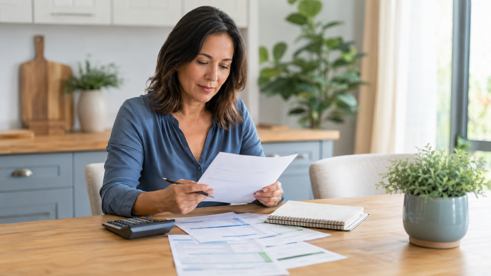 Woman reviewing household expenses to identify overspending