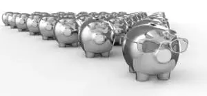 A group of shiny piggy banks full of money market opportunities.