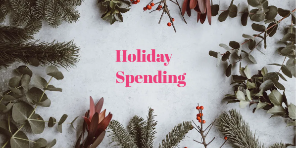 Greenery and red berries frame the text "Smart Holiday Spending" on a light background, offering a festive reminder to be wise with your expenses.